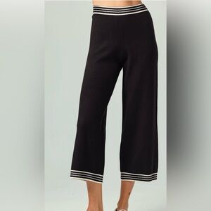 SUNDAYS Black Wide-Leg Pants with Striped Trim. NEW WITH TAGS